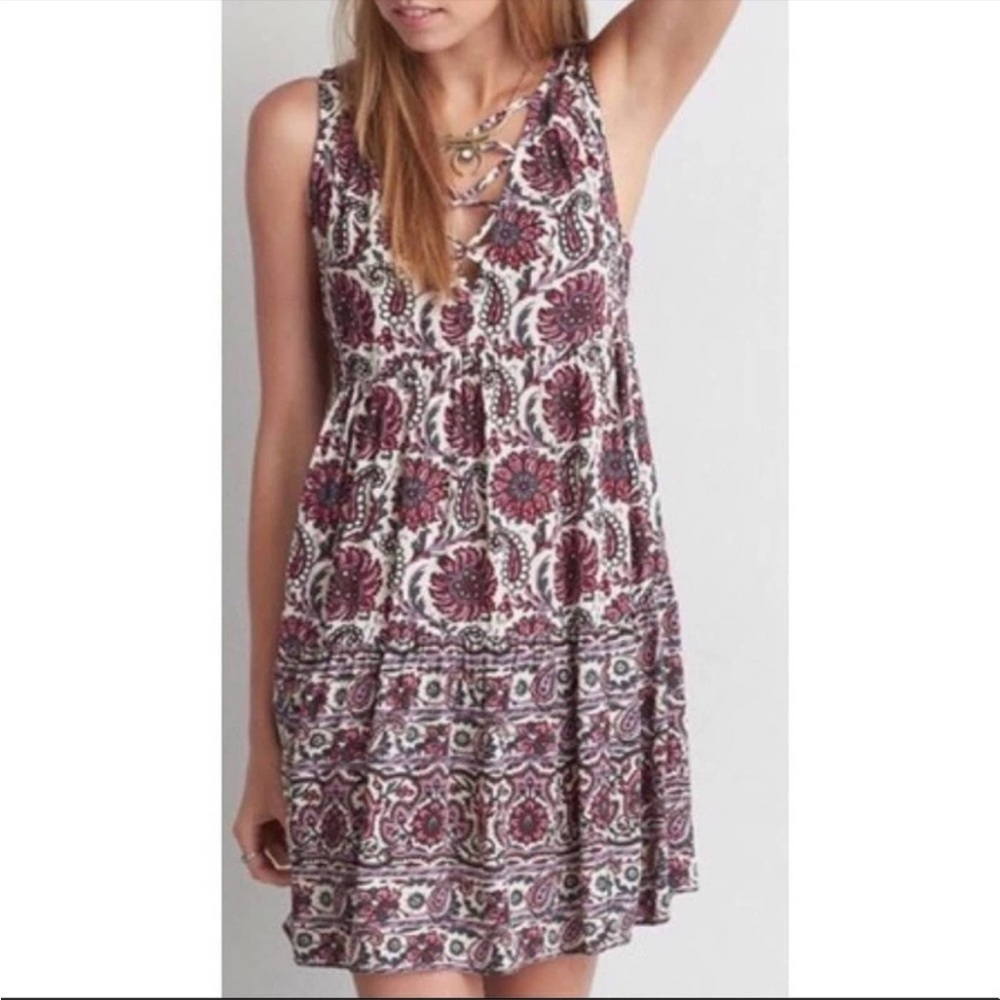 AEO Lace Up Floral Paisley Dress